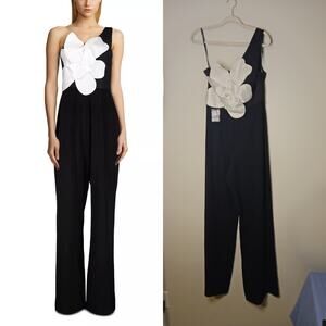 Zac Posen One-Shoulder Floral Motif Jumpsuit